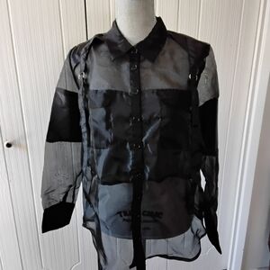 NWT Womens 18 CENTIMETERS SHEER 8 Button Long Sleeve Blouse.